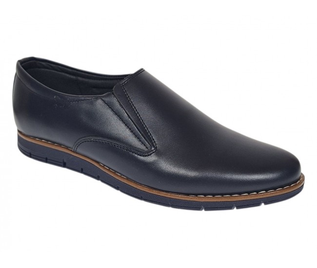 Pantofi barbati bleumarin din piele naturala tip slip-on cu talpa confort 330EBLUE