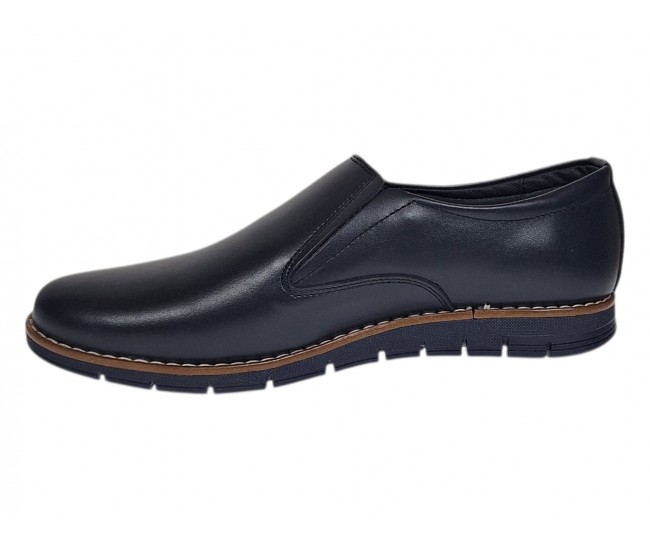 Pantofi barbati bleumarin din piele naturala tip slip-on cu talpa confort 330EBLUE