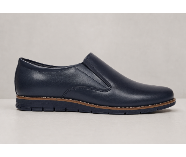 Pantofi barbati bleumarin din piele naturala tip slip-on cu talpa confort 330EBLUE