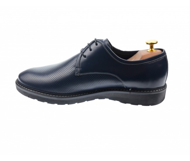 Pantofi barbati sport eleganti, cu siret, din piele naturala albastra - 336ALBASRU