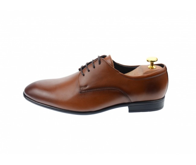 Pantofi barbati eleganti, cu siret, din piele naturala maro coniac - 346TCONIAC
