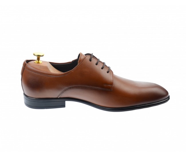 OFERTA MARIMEA  41 - Pantofi barbati eleganti, cu siret, din piele naturala maro coniac - L346TCONIAC