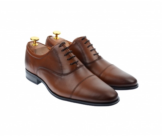 Pantofi barbati eleganti, cu siret, din piele naturala maro coniac - 347CONIAC