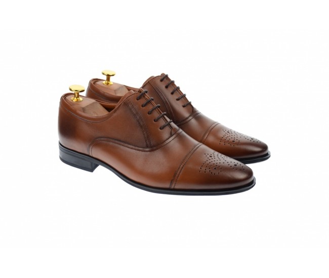 Pantofi barbati eleganti, cu siret, din piele naturala maro coniac - 356CONIAC