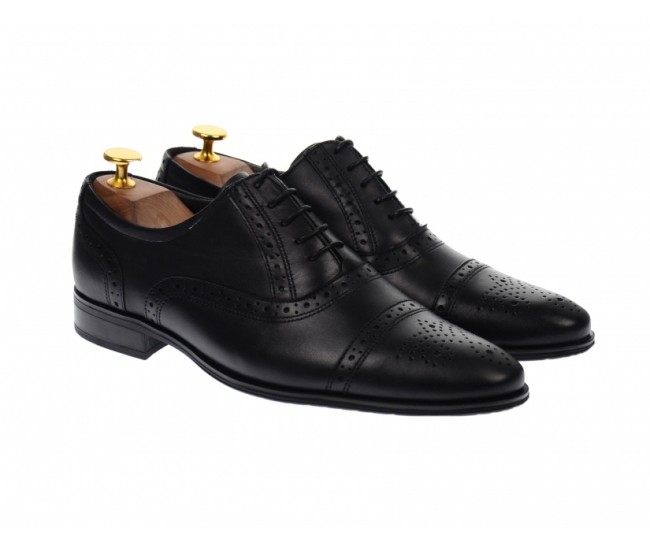 Pantofi barbati eleganti, cu siret, din piele naturala neagra - 359NEGRU