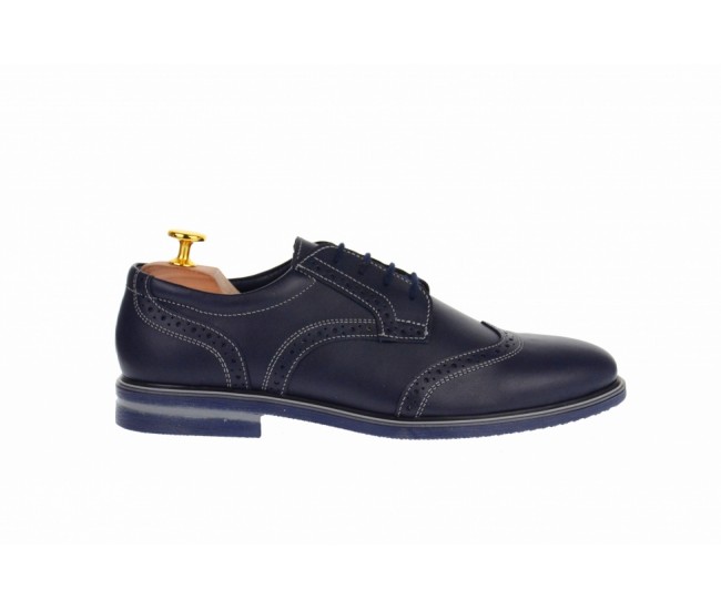Pantofi barbati casual, eleganti din piele naturala bleumarin 411BLMBOX