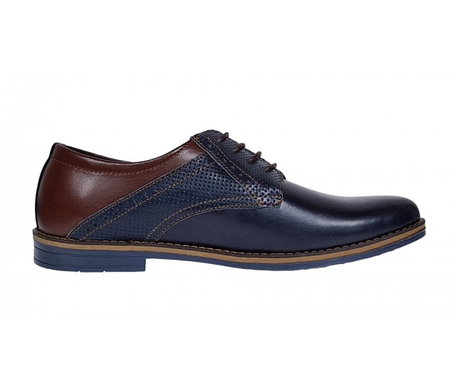 Pantofi barbati casual din piele naturala, bleumarin, maro 414SBLM