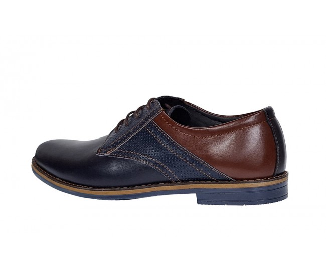 Pantofi barbati casual din piele naturala, bleumarin, maro 414SBLM