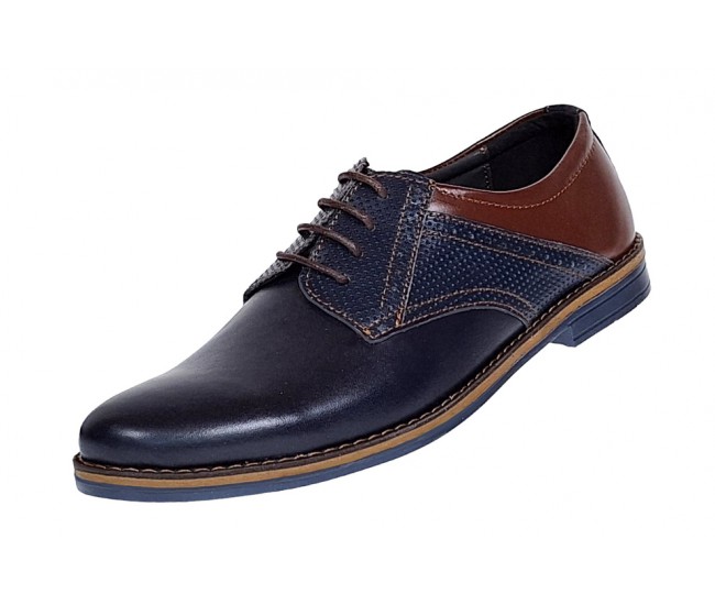 Pantofi barbati casual din piele naturala, bleumarin, maro 414SBLM