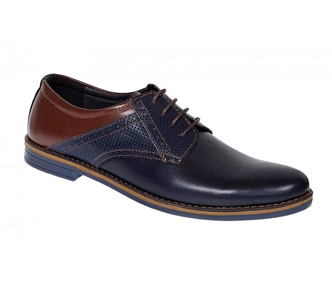 Pantofi barbati casual din piele naturala, bleumarin, maro 414SBLM