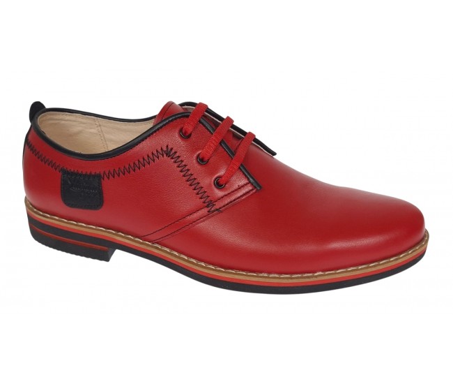 Pantofi barbati casual din piele naturala - Rosu 501RN Marimea 39
