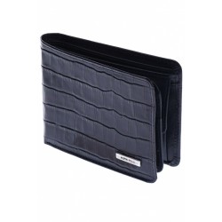 Portofel barbati din piele naturala, design crocodil, negru, 12 x 10 cm, 510CROCON