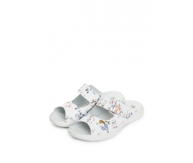 Papuci deschiși din piele “Tellus” 54-09 Alb cu flori - 36
