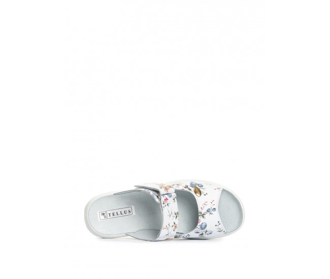 Papuci deschiși din piele “Tellus” 54-09 Alb cu flori - 36