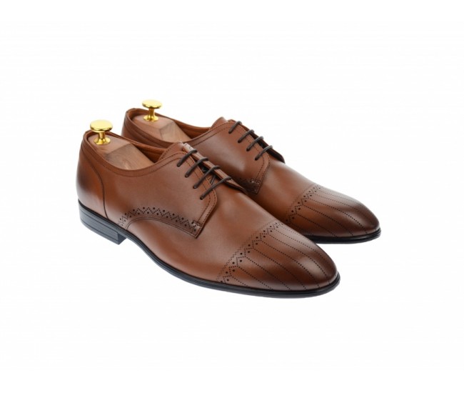 Pantofi barbati eleganti, cu siret, din piele naturala maro coniac - 702CON Pantofi barbati eleganti, cu siret, din piele naturala maro coniac - 702CON