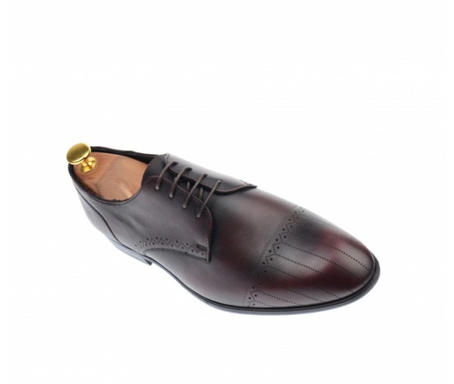 OFERTA  MARIMEA 41 - Pantofi barbati eleganti, cu siret, din piele naturala visinie - L702VISINIU