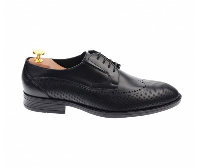 Pantofi barbati  eleganti, cu siret, din piele naturala neagra - 708NEGRU