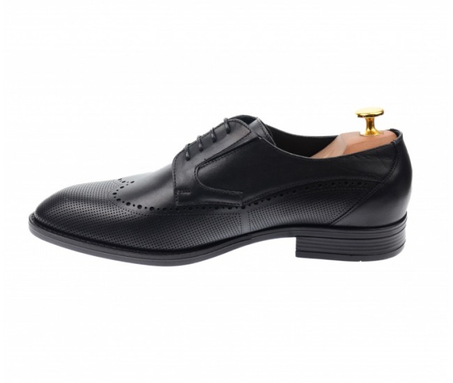 Pantofi barbati  eleganti, cu siret, din piele naturala neagra - 708NEGRU