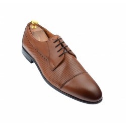 Pantofi barbati derby perforati, eleganti, cu siret, din piele naturala maro coniac - 709CON
