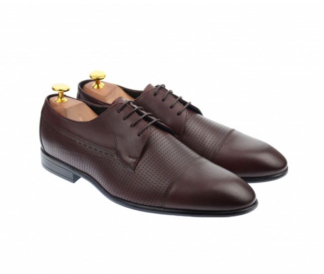 Pantofi barbati bordeaux, office, eleganti, cu siret, din piele naturala 709VIS