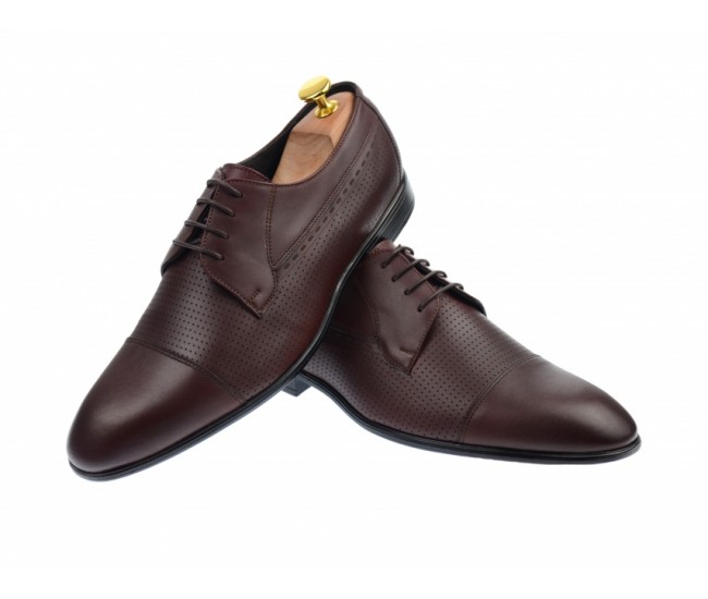 Pantofi barbati bordeaux, office, eleganti, cu siret, din piele naturala 709VIS