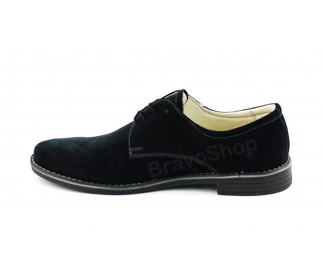 Pantofi barbati casual din piele naturala intoarsa Negru - 855NVEL