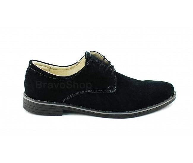 Pantofi barbati casual din piele naturala intoarsa Negru - 855NVEL