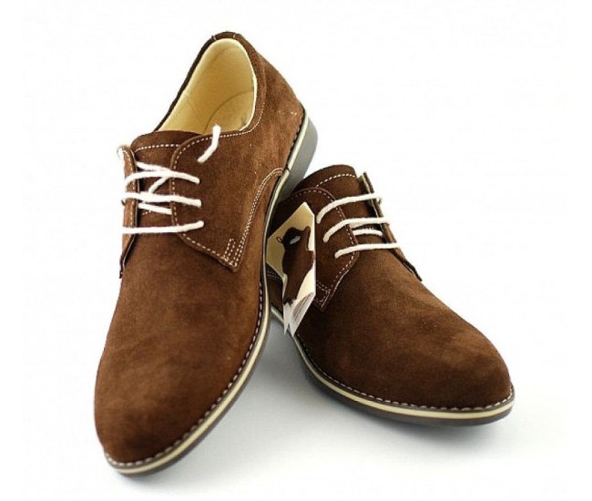 Pantofi barbati casual din piele naturala intoarsa maro - 857MD