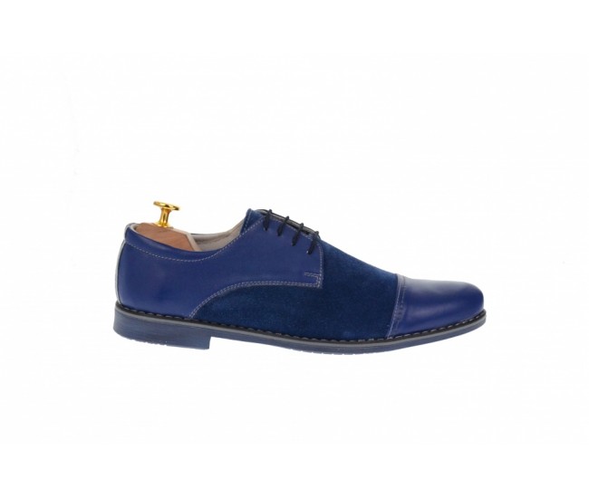 Pantofi barbati casual din piele naturala combinata, culoare albastru - 858A2