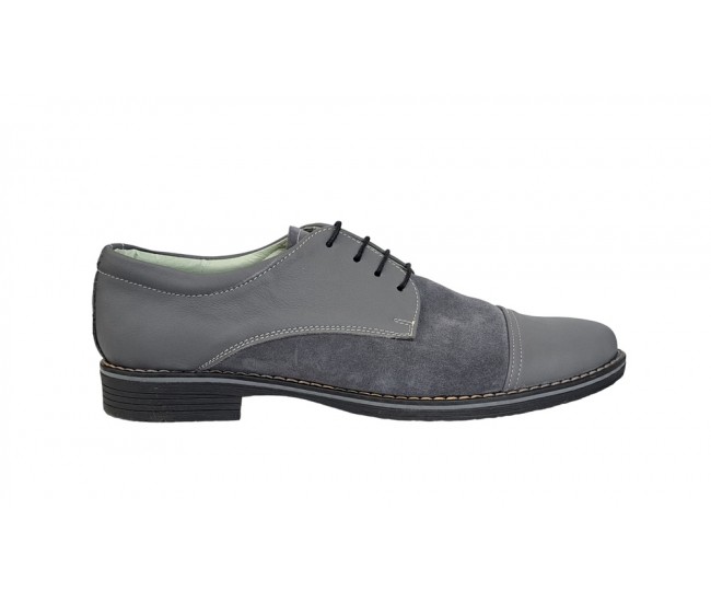 Pantofi barbati casual din piele naturala, culoare Gri - 858GG