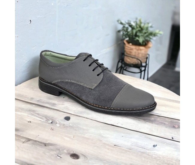 Pantofi barbati casual din piele naturala, culoare Gri - 858GG