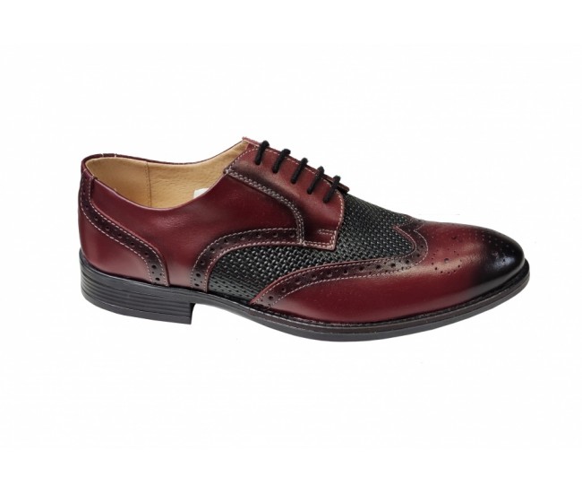Pantofi barbati eleganti, din piele naturala Bordo si Negru, CIUCALETI SHOES, 993VISN