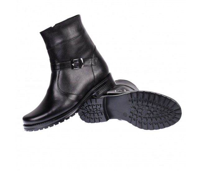 Ghete dama, casual, din piele naturala, cu fermoar, negre, imblanite - 9CATN