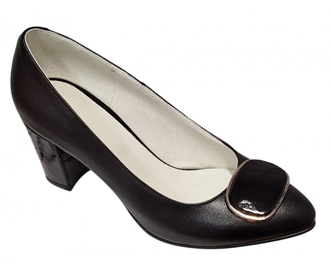 Pantofi dama office eleganti din piele naturala cu toc de 7cm - Model Arinna Negru
