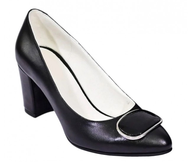 Pantofi dama office eleganti din piele naturala cu toc de 7cm - Model Arinna Negru