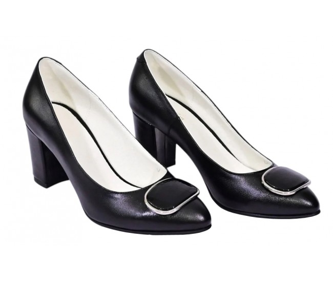 Pantofi dama office eleganti din piele naturala cu toc de 7cm - Model Arinna Negru