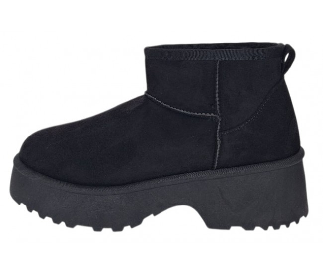 Cizme dama scurte din piele ecologica tip velur imblanite Urban Next Step A89BLACK