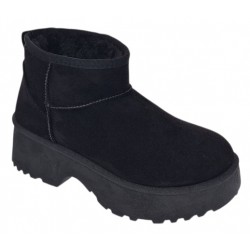 Ghete dama scurte din piele ecologica tip velur imblanite Urban Next Step A89BLK
