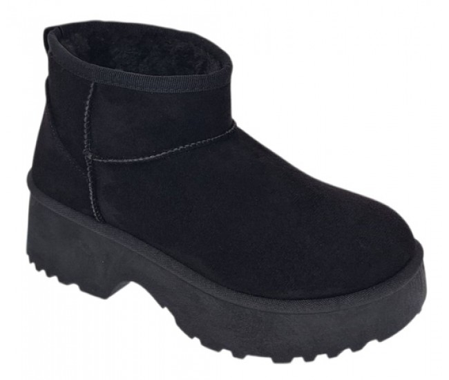 Ghete dama scurte din piele ecologica tip velur imblanite Urban Next Step A89BLK