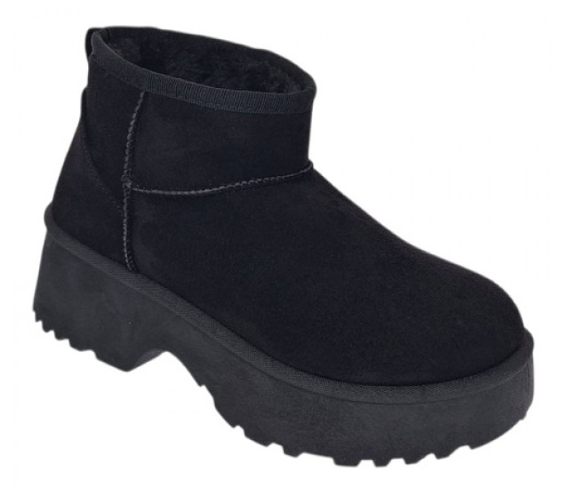 Ghete dama scurte din piele ecologica tip velur imblanite Urban Next Step A89BLK