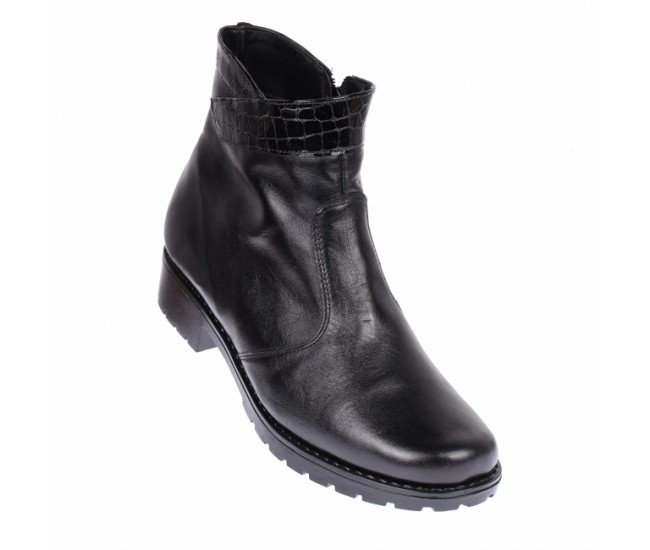 Ghete dama, casual, din piele naturala, cu fermoar, negre, imblanite - B4N