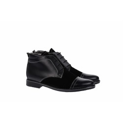 Ghete barbati casual din piele naturala, imblanite, negru combinat, BOND1NN