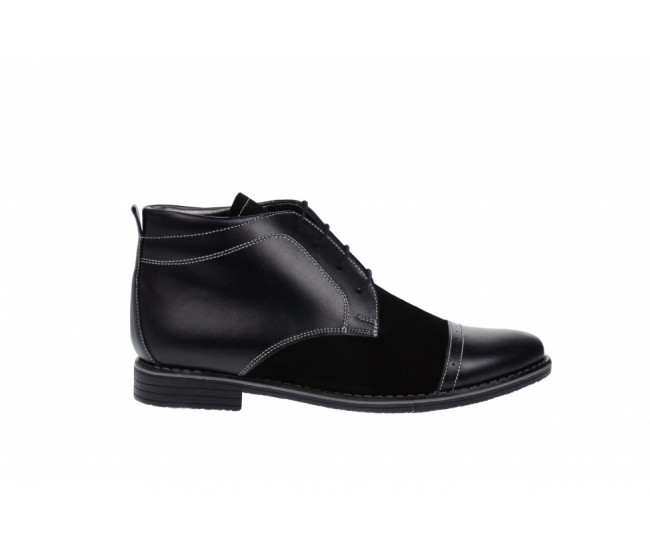 Ghete barbati casual din piele naturala, imblanite, negru combinat, BOND1NN