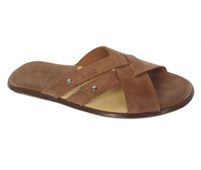 Papuci barbati din piele naturala maro bufu - BRD312MB
