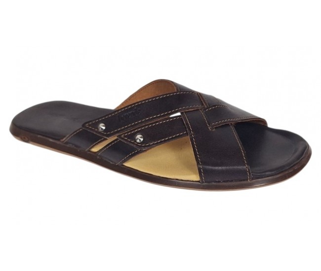 Papuci barbati din piele naturala maro bufu Marimea 44 BRD312MI