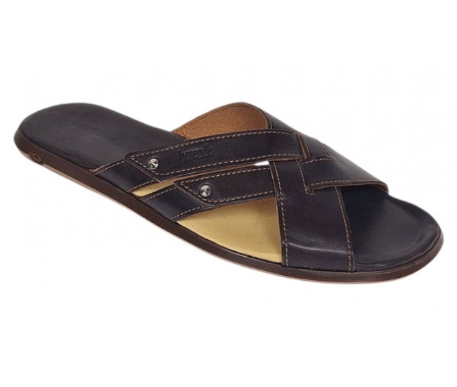 Papuci barbati din piele naturala maro bufu Marimea 44 BRD312MI