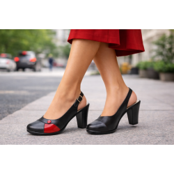 Pantofi dama eleganti slingback negru-rosu cu toc gros – design modern si confort 