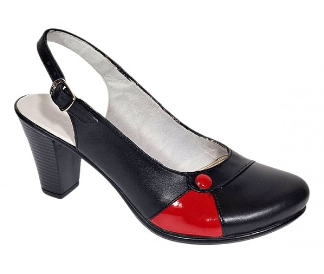 Pantofi dama eleganti slingback negru-rosu cu toc gros – design modern si confort 