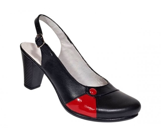 Pantofi dama eleganti slingback negru-rosu cu toc gros – design modern si confort 