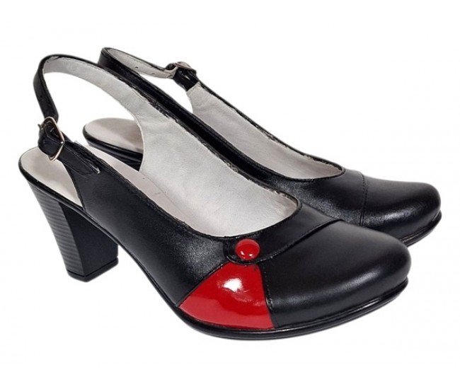 Pantofi dama eleganti slingback negru-rosu cu toc gros – design modern si confort 